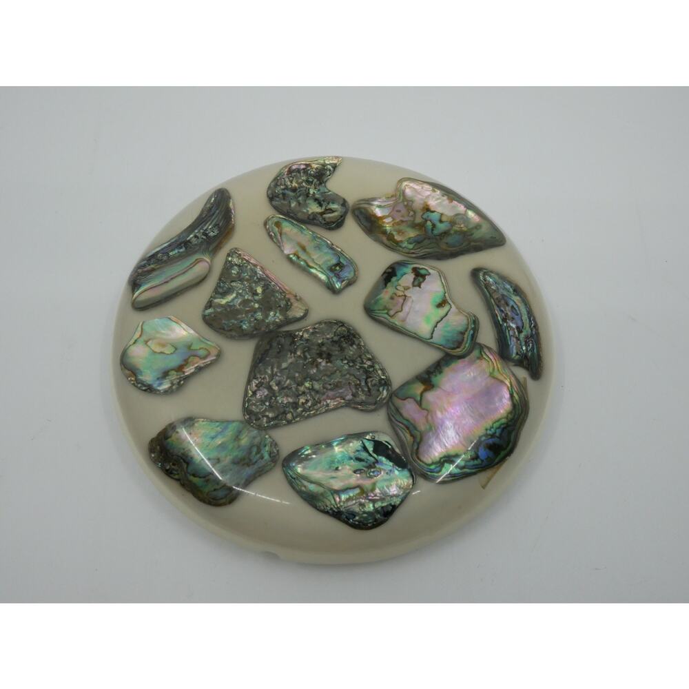 VTG 1969 Round MCM Abalone Shell Trivet Hotplate New Designs Nautical Decor 6.5"